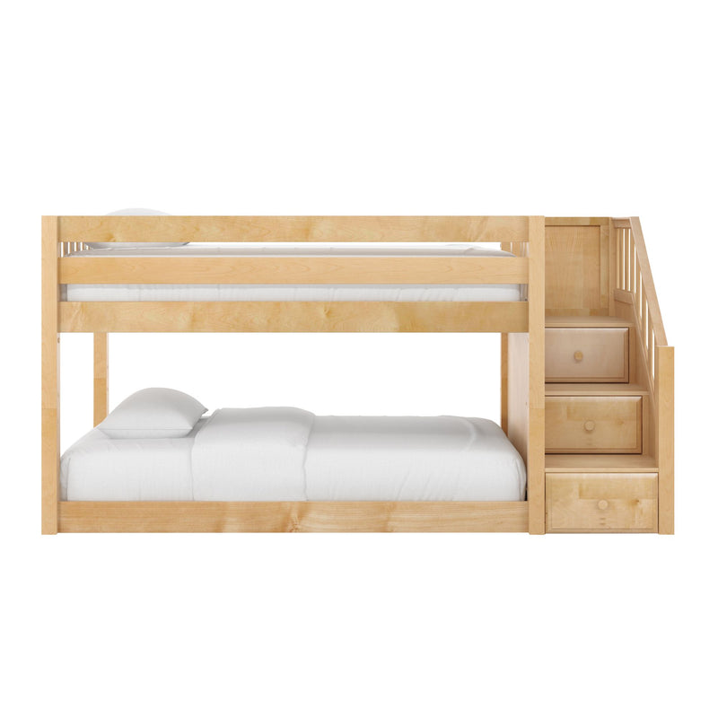 HOPSCOTCH NS : Bunk Bed Twin Floor Bunk Bed with Staircase, Natural Birch Slats