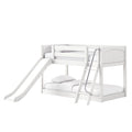 HOT POTATO WP : Bunk Bed Twin Floor Bunk Bed with Angled Ladder on Front and Slide, Classic White Panel