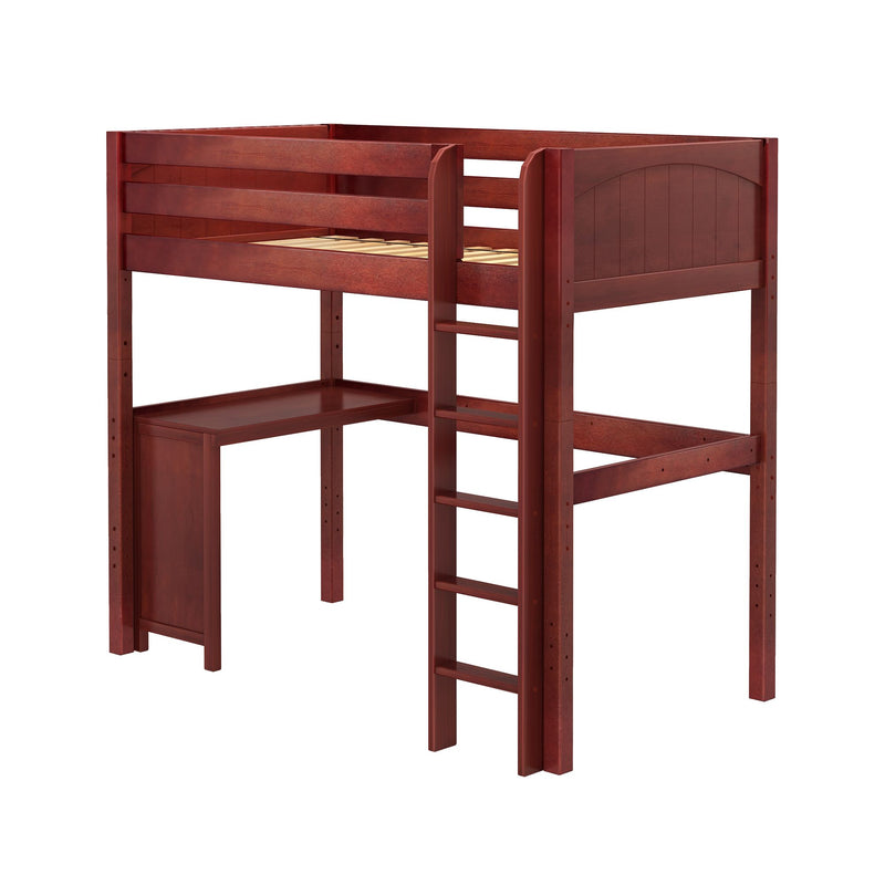 JIBJAB15 CP : Loft Bed Twin High Loft Study Bed with Corner Desk and Straight Ladder on Front, Chestnut Panel