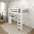 JIBJAB15 WS : Loft Bed Twin High Loft Study Bed with Corner Desk and Straight Ladder on Front, Classic White Slats