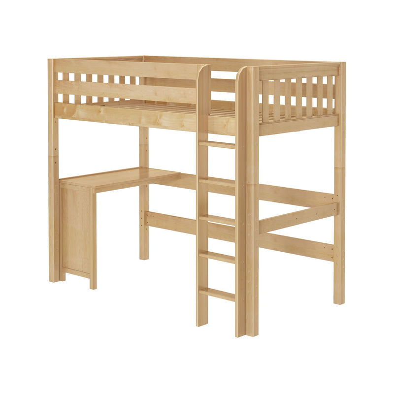 JIBJAB15 XL NS : Loft Bed Twin XL High Loft Study Bed with Corner Desk and Straight Ladder on Front, Natural Birch Slats