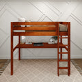 JIBJAB1 CS : Loft Bed Twin High Loft Study Bed with Long Desk and Straight Ladder on Front, Chestnut Slats