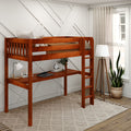 JIBJAB1 CS : Loft Bed Twin High Loft Study Bed with Long Desk and Straight Ladder on Front, Chestnut Slats