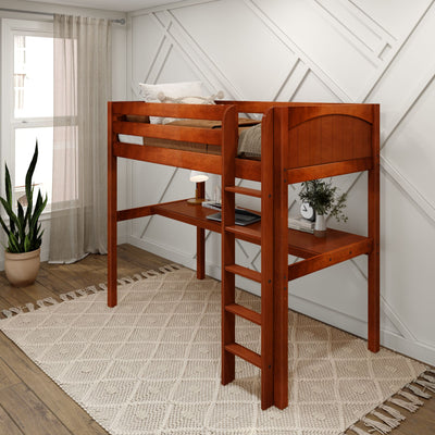 JIBJAB1 XL CP : Study Loft Beds Twin XL High Loft Bed with Straight Ladder + Desk, Panel, Chestnut