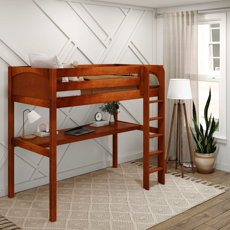 JIBJAB1 XL CP : Study Loft Beds Twin XL High Loft Bed with Straight Ladder + Desk, Panel, Chestnut