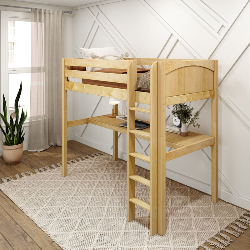 JIBJAB1 XL NP : Study Loft Beds Twin XL High Loft Bed with Straight Ladder + Desk, Panel, Natural