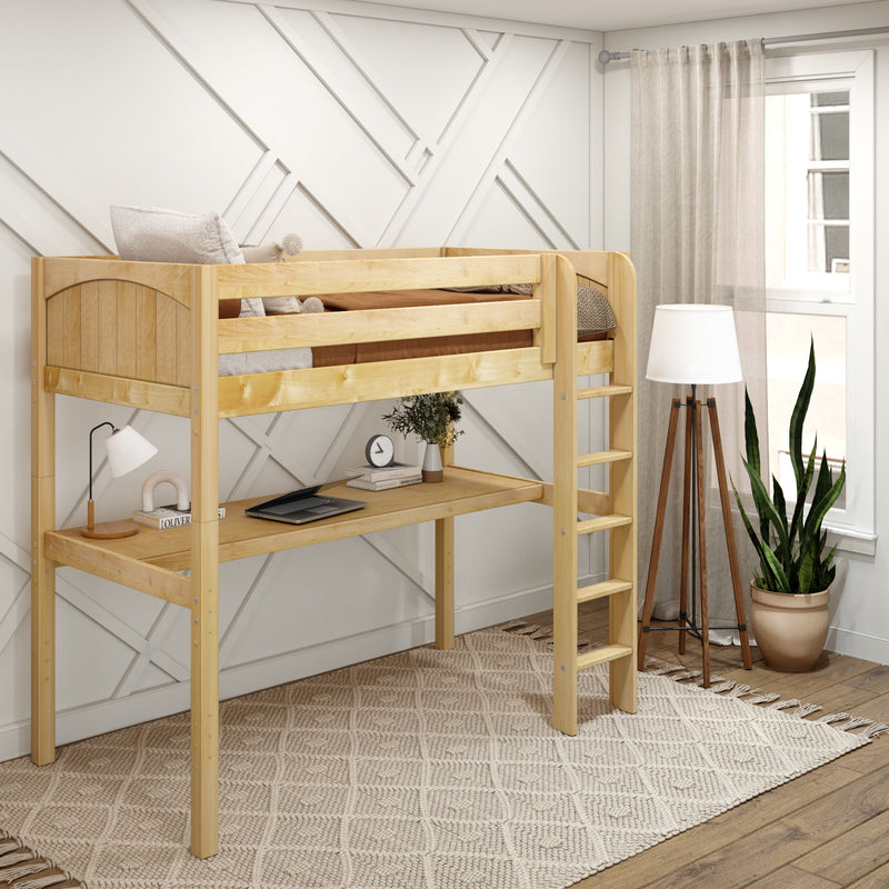 JIBJAB1 XL NP : Study Loft Beds Twin XL High Loft Bed with Straight Ladder + Desk, Panel, Natural