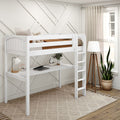JIBJAB1 XL WP : Study Loft Beds Twin XL High Loft Bed with Straight Ladder + Desk, Panel, White