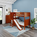 JINX CP : Bunk Bed Twin High Bunk Bed with Slide Platform, Panel, Chestnut