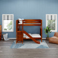 JINX CP : Bunk Bed Twin High Bunk Bed with Slide Platform, Panel, Chestnut