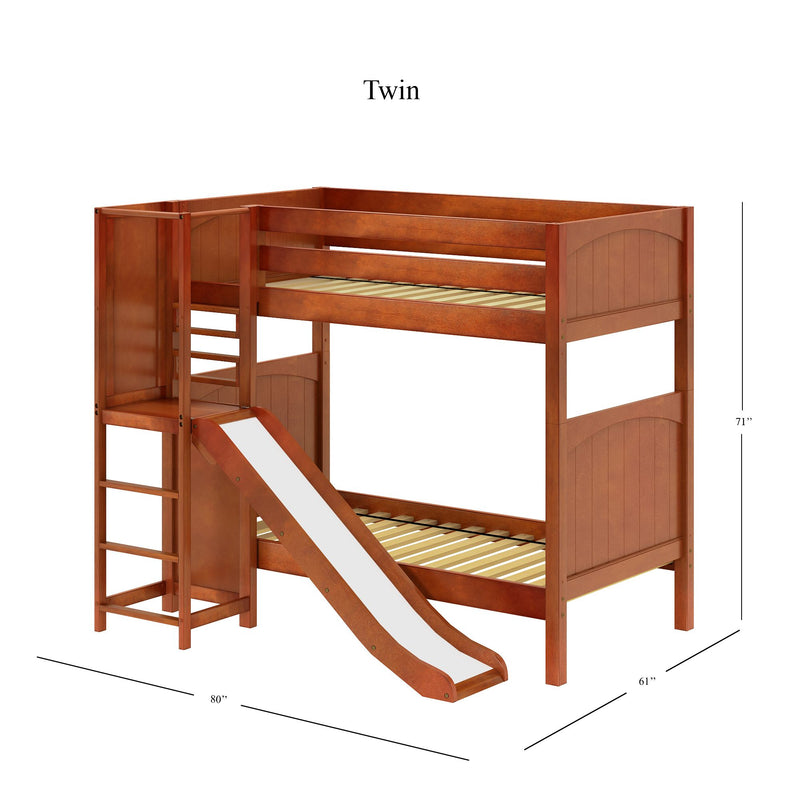 JINX CP : Bunk Bed Twin High Bunk Bed with Slide Platform, Panel, Chestnut