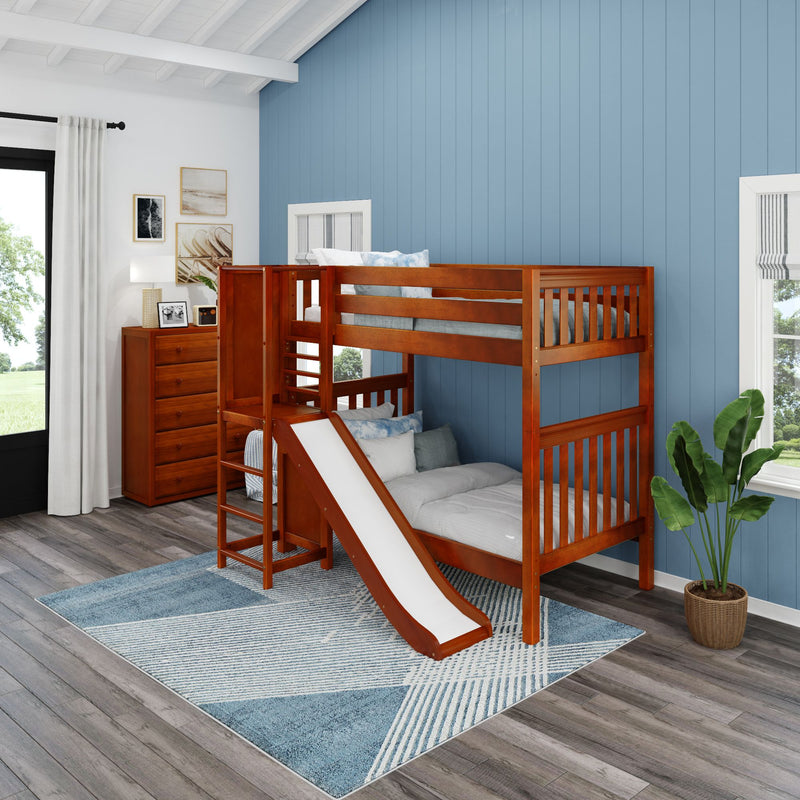 JINX CS : Bunk Bed Twin High Bunk Bed with Slide Platform, Slat, Chestnut
