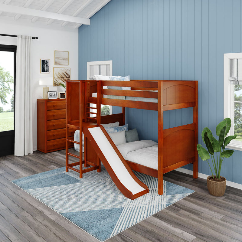 JINX XL CP : Bunk Bed Twin XL High Bunk Bed with Slide Platform, Panel, Chestnut