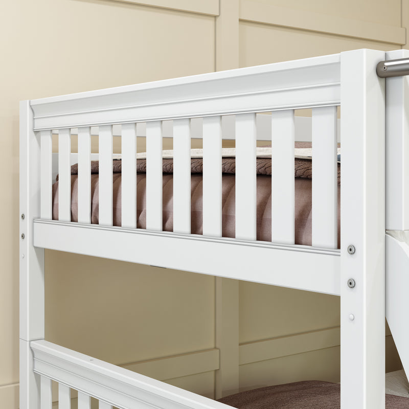 JOINT XL WS : Quad Corner Bunk Full XL + Twin XL Medium Corner Bunk with Angled Ladder and Stairs on Right, Slat, White