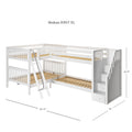 JOINT XL WS : Quad Corner Bunk Full XL + Twin XL Medium Corner Bunk with Angled Ladder and Stairs on Right, Slat, White
