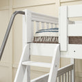 JOINT XL WS : Quad Corner Bunk Full XL + Twin XL Medium Corner Bunk with Angled Ladder and Stairs on Right, Slat, White