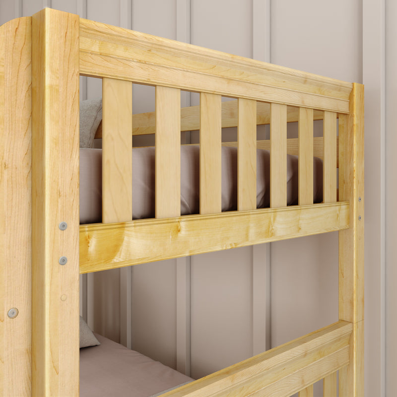 JOLLY NS : Bunk Bed Classic Mid Twin Bunk Bed with Slide and Straight Ladder on Front, Natural Birch Slats