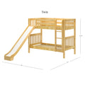 JOLLY NS : Bunk Bed Classic Mid Twin Bunk Bed with Slide and Straight Ladder on Front, Natural Birch Slats