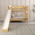 JOLLY NS : Bunk Bed Classic Mid Twin Bunk Bed with Slide and Straight Ladder on Front, Natural Birch Slats