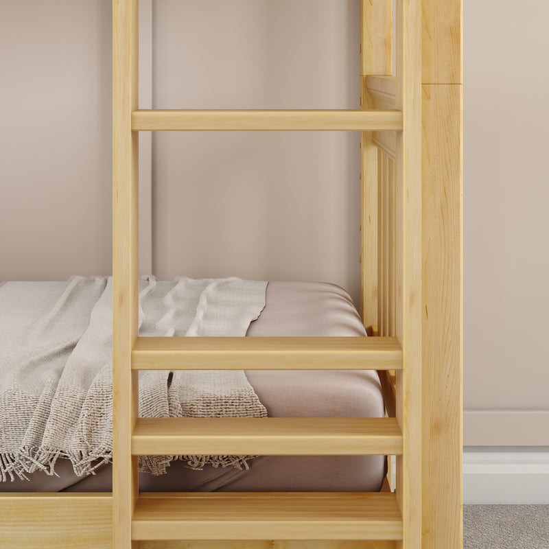 JOLLY NS : Bunk Bed Classic Mid Twin Bunk Bed with Slide and Straight Ladder on Front, Natural Birch Slats
