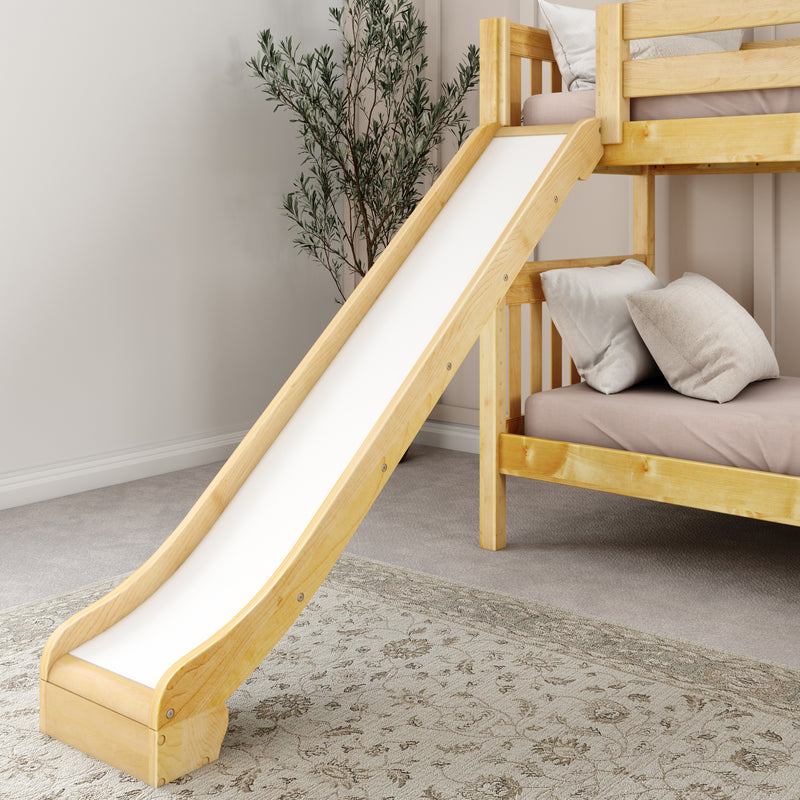 JOLLY NS : Bunk Bed Classic Mid Twin Bunk Bed with Slide and Straight Ladder on Front, Natural Birch Slats