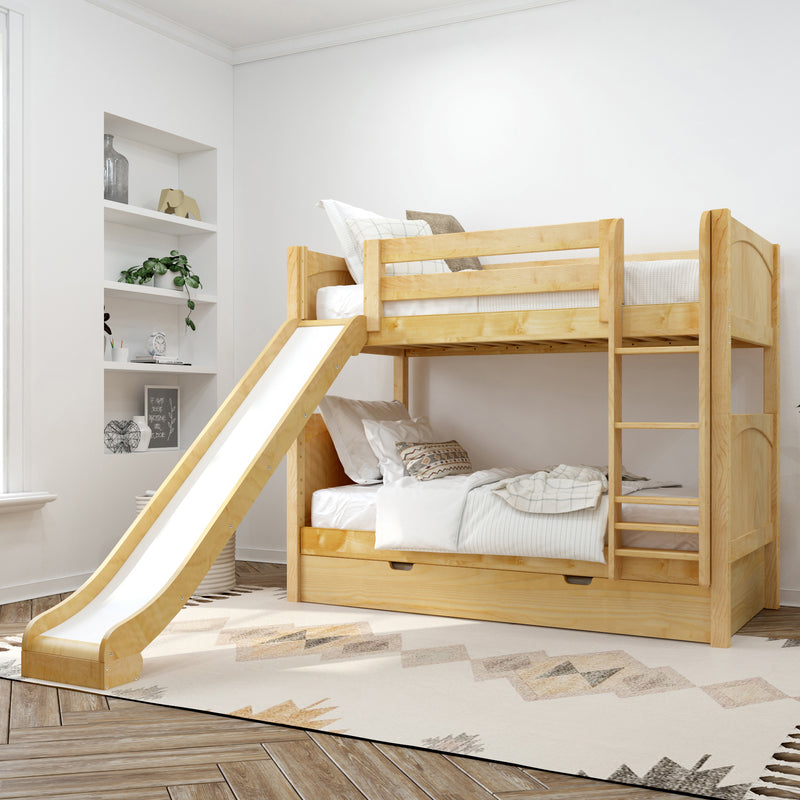 JOLLY TR NP : Bunk Bed Twin Medium Bunk Bed with Slide and Trundle Bed, Panel, Natural