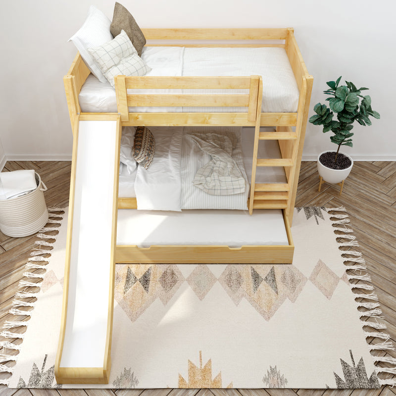 JOLLY TR NP : Bunk Bed Twin Medium Bunk Bed with Slide and Trundle Bed, Panel, Natural