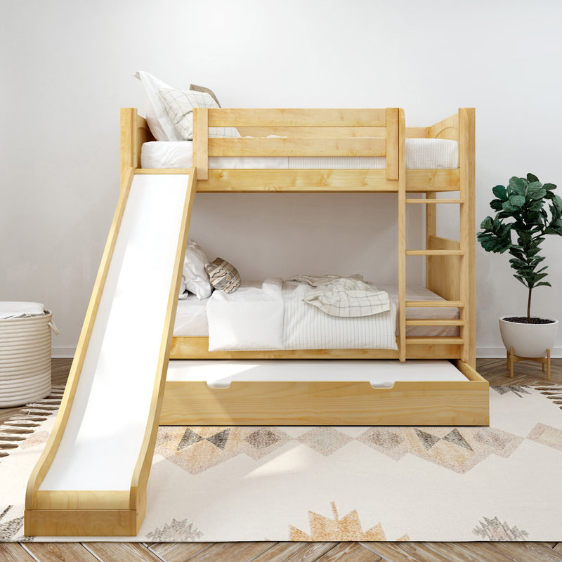 JOLLY TR NP : Bunk Bed Twin Medium Bunk Bed with Slide and Trundle Bed, Panel, Natural