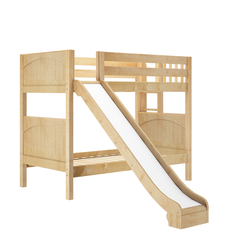 JOLLY XL 1 NP : Bunk Bed Classic Mid Twin XL Bunk Bed with Slide and Straight Ladder on End, Natural Birch Panel