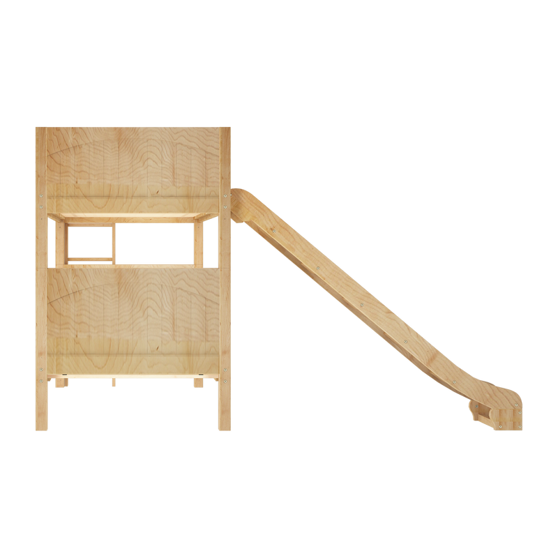 JOLLY XL 1 NP : Bunk Bed Classic Mid Twin XL Bunk Bed with Slide and Straight Ladder on End, Natural Birch Panel