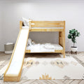 JOLLY XL 1 NP : Bunk Bed Classic Mid Twin XL Bunk Bed with Slide and Straight Ladder on End, Natural Birch Panel