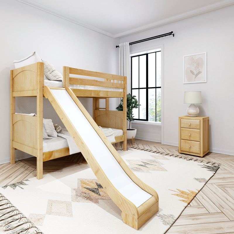 JOLLY XL 1 NP : Bunk Bed Classic Mid Twin XL Bunk Bed with Slide and Straight Ladder on End, Natural Birch Panel