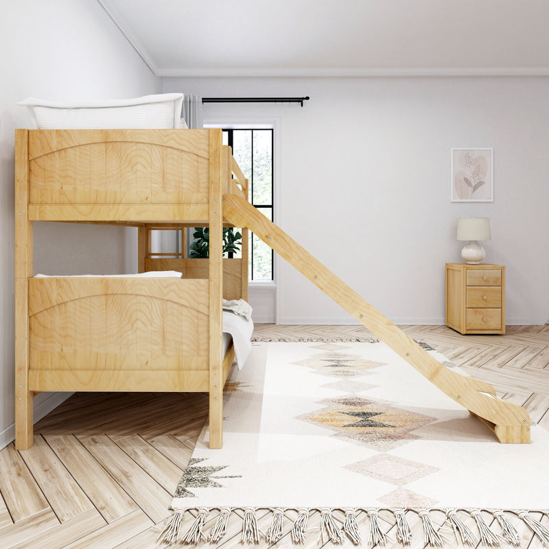 JOLLY XL 1 NP : Bunk Bed Classic Mid Twin XL Bunk Bed with Slide and Straight Ladder on End, Natural Birch Panel