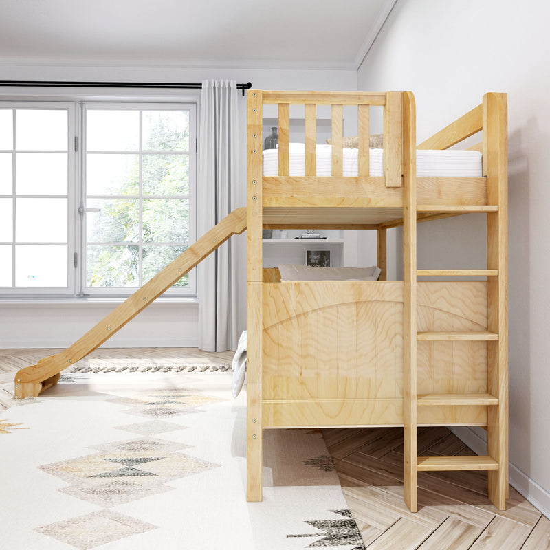 JOLLY XL 1 NP : Bunk Bed Classic Mid Twin XL Bunk Bed with Slide and Straight Ladder on End, Natural Birch Panel