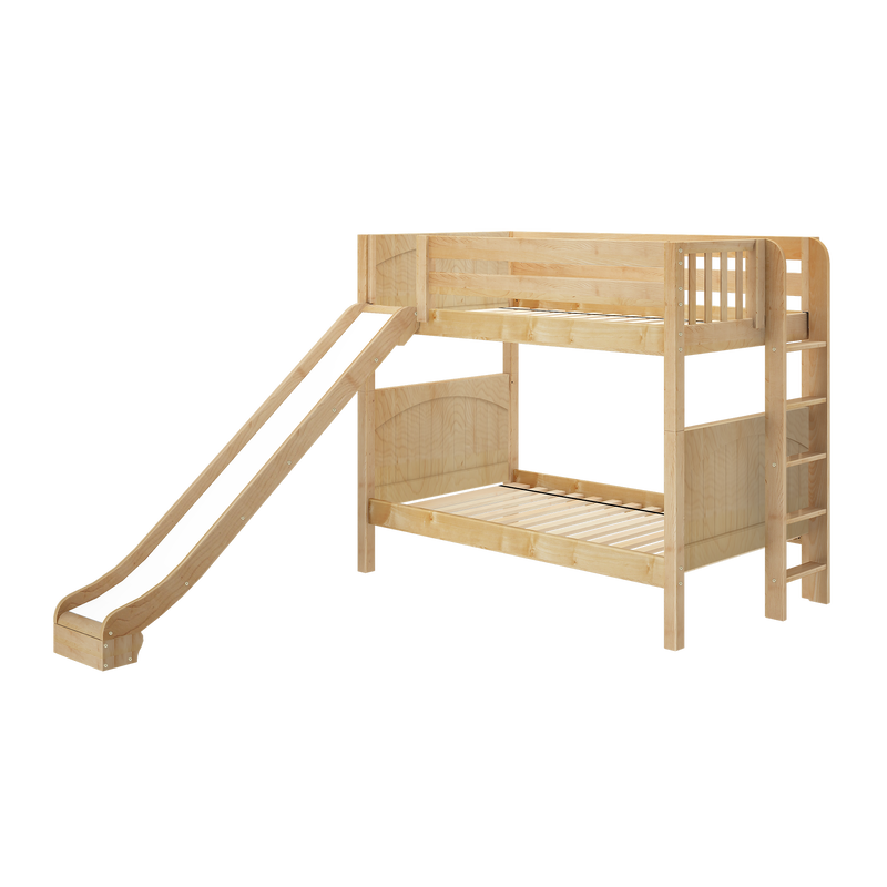JOLLY XL 1 NP : Bunk Bed Classic Mid Twin XL Bunk Bed with Slide and Straight Ladder on End, Natural Birch Panel