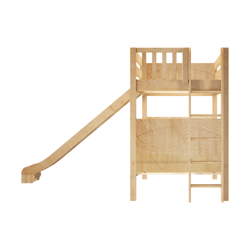 JOLLY XL 1 NP : Bunk Bed Classic Mid Twin XL Bunk Bed with Slide and Straight Ladder on End, Natural Birch Panel
