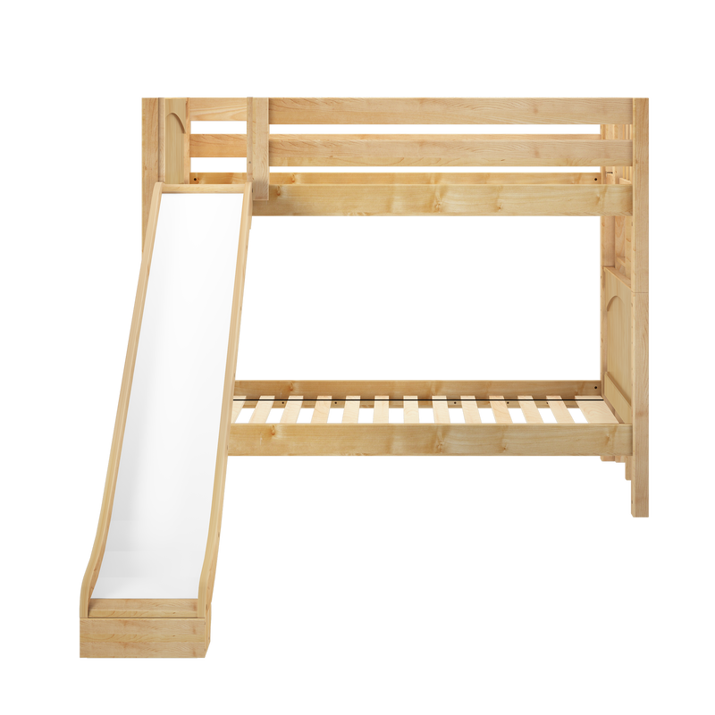 JOLLY XL 1 NP : Bunk Bed Classic Mid Twin XL Bunk Bed with Slide and Straight Ladder on End, Natural Birch Panel