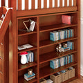 KAISER23 CS : Loft Bed Full High Loft w/ angled ladder, 5 drawer dresser, 2 drawer student desk, 15" High Bookcase, 37.5" High Bookcase, Slat, Chestnut