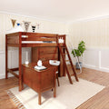 KAISER23 CS : Loft Bed Full High Loft w/ angled ladder, 5 drawer dresser, 2 drawer student desk, 15" High Bookcase, 37.5" High Bookcase, Slat, Chestnut