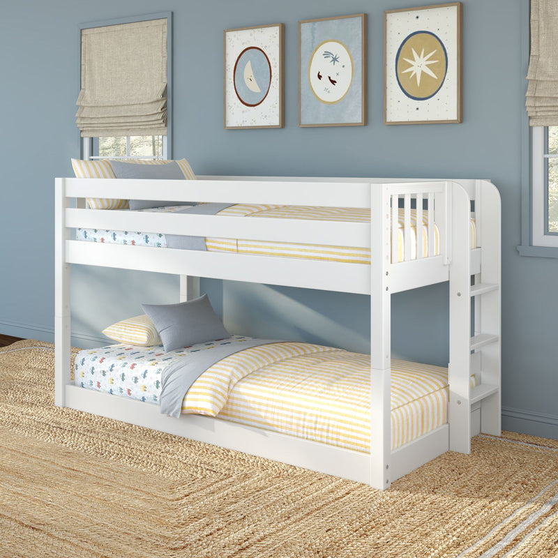KICKBALL XL 1 WS : Bunk Bed Twin XL Floor Bunk Bed with Straight Ladder on End, Classic White Slats