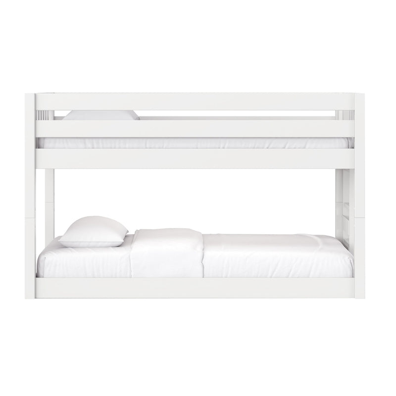 KICKBALL XL 1 WS : Bunk Bed Twin XL Floor Bunk Bed with Straight Ladder on End, Classic White Slats