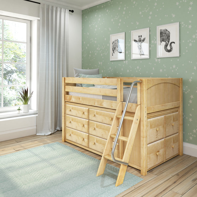 KICKS12 NP : Loft Bed Low Loft Bed with Cube & 6 Drawer Dressers, Twin, Panel, Natural