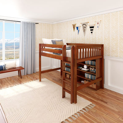 KING LIB CS : Loft Bed Full Library Mid Loft, Slat, Chestnut