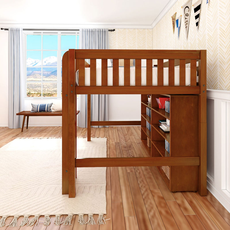 KING LIB CS : Loft Bed Full Library Mid Loft, Slat, Chestnut