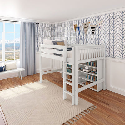KING LIB WS : Loft Bed Full Library Mid Loft, Slat, White