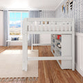 KING LIB WS : Loft Bed Full Library Mid Loft, Slat, White