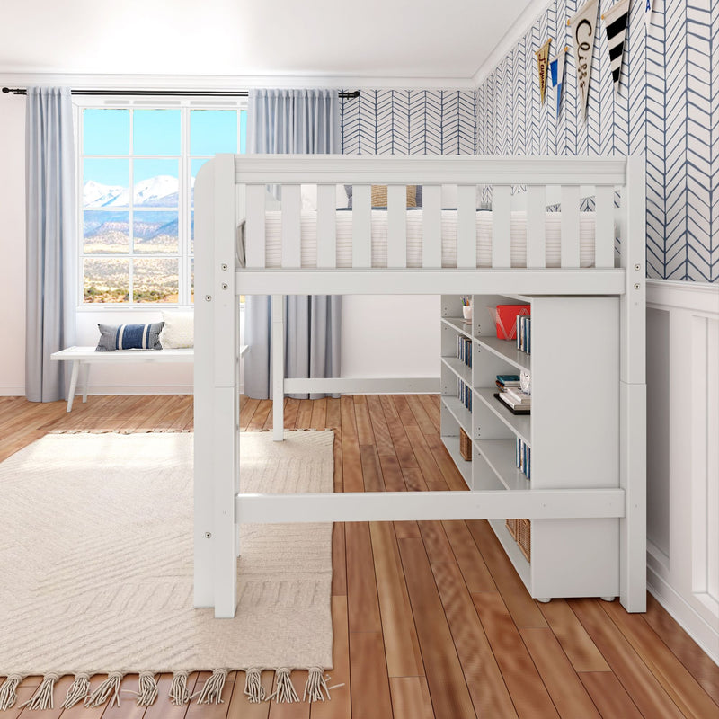 KING LIB WS : Loft Bed Full Library Mid Loft, Slat, White