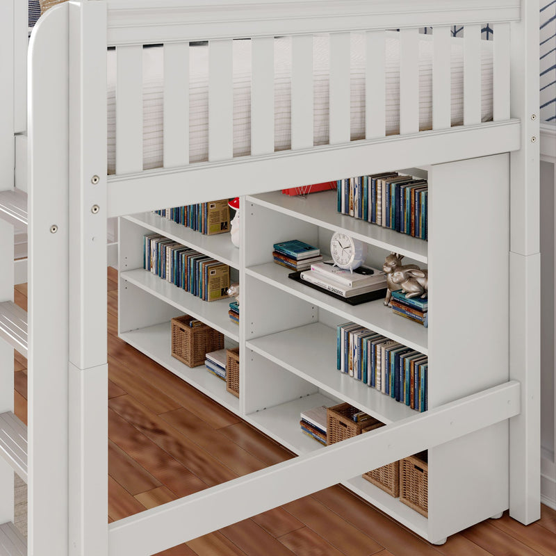 KING LIB WS : Loft Bed Full Library Mid Loft, Slat, White