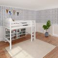 KING LIB WS : Loft Bed Full Library Mid Loft, Slat, White