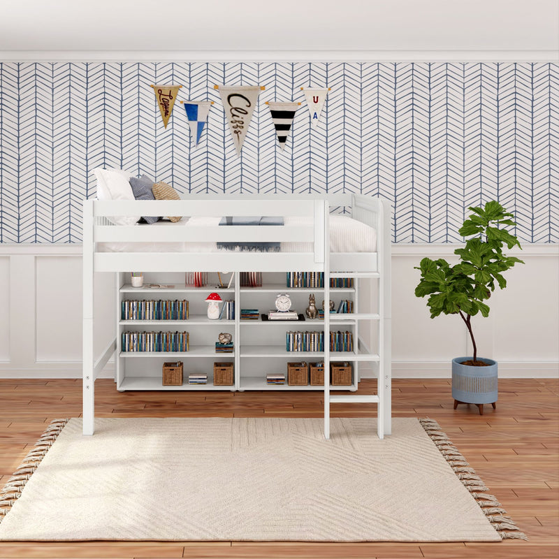KING LIB WS : Loft Bed Full Library Mid Loft, Slat, White